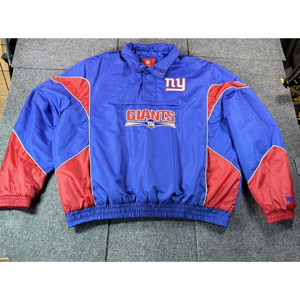 Vintage NY Giants Apex One Puffer Jacket Pullover Anorak Blue Red Men's Size XXL